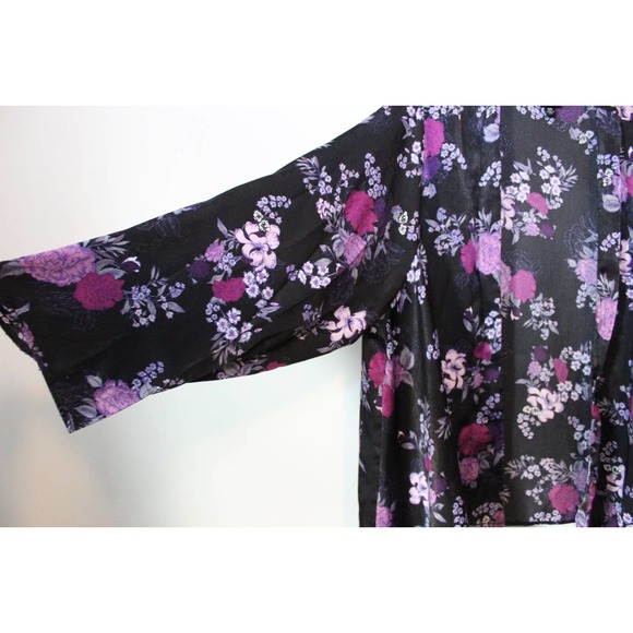 Torrid Purple Floral Satin Kimono Open Front Black Plus Size 3/4 3X 4X H14447 - Picture 4 of 9
